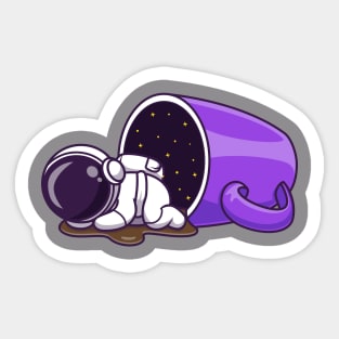 Cute Astronaut Sleeping With Coffee Cup Cartoon Sticker